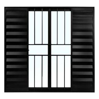 Imagem de Veneziana 6 folhas 1,00x2,00 com grade no alumínio preto - Comercial P