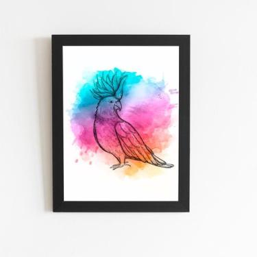 Imagem de Calopsita Aquarela Passarinho Quadro Moldura Preta 60x40cm - PlimShop