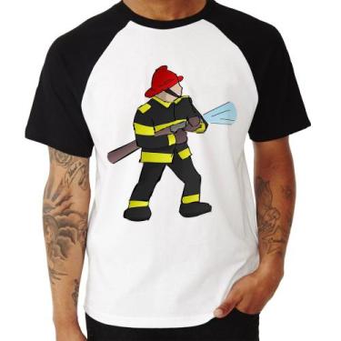 Imagem de Camiseta Raglan Bombeiro - Foca na Moda, Branco, Preto, GG
