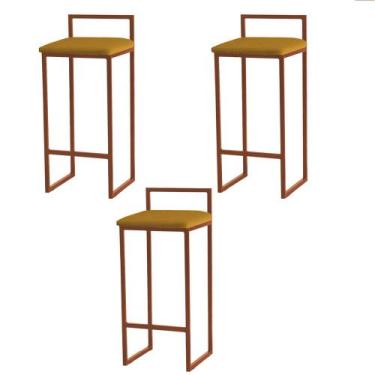 Imagem de Kit 3 Banquetas Altas Estofadas Suede Pietra Base Bronze - JOTABE, mos