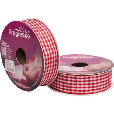 Imagem de Fita de Cetim 22MM X 10M Xadrez Vermelho: - Fitas Progresso