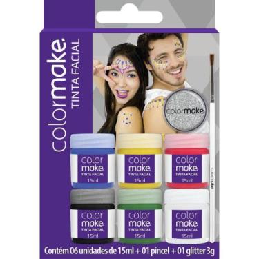Imagem de Pintura Facial Líquida 6 Cores + Pincel + Glíter - Colormake