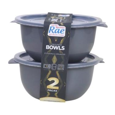 Imagem de Potes vasilha plástica bowl kit 2 peças slim tampa transparente - RAE 