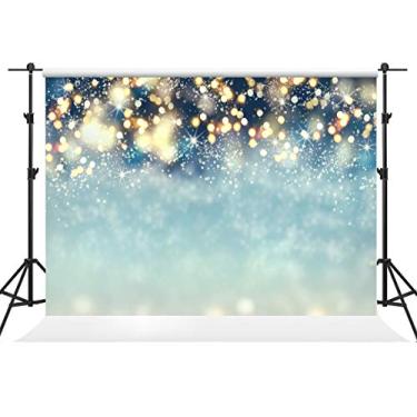 Imagem de Flancos de fundo de Natal Bolinhas com flocos de neve Fundo de foto de Natal Fundo de glitter Azul Fundo de inverno para fotografia Tecido de algodão Acessórios sem costura, 10×10ft