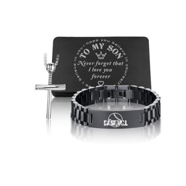 Imagem de Hongvchang To my Son - Pulseiras masculinas de aço inoxidável com cartão de mensagem e caixa de presente, presentes personalizados para filho da mãe e do pai, Large, Aço inoxidável, Sem Pedra Preciosa