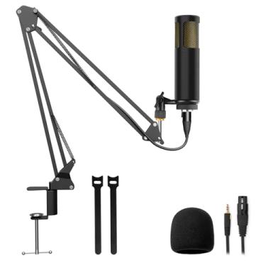 Imagem de Hayner-Seek Kit de microfone XLR Podcast com braço de microfone, condensador, podcast, podcast, microfone, cardioide, plug & play, para computador, YouTube, gravação de jogos L02-50A