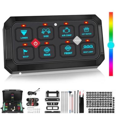 Imagem de MAYELLO Painel de interruptor de 8 grupos, painel de interruptor regulável RGB pulsado momentâneo, painel de interruptor multifuncional, relé de estado sólido, painel de interruptor marítimo à prova