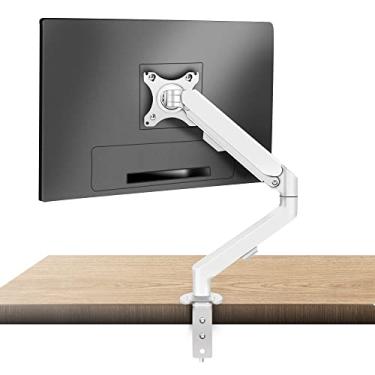 Imagem de HILLPORT Suporte de braço branco para monitor único, suporte articulado de mola a gás de 4,4 a 9 kg, suporte de mesa Vesa ajustável com braçadeira e ilhós LCD computador M5W