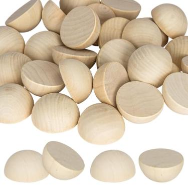 Imagem de PONGJA 30Pcs Bolas de Meia-Esfera de Madeira Redondas Inacabadas de 2", Bolas de Meia-Esfera de Madeira Natural Pequenas de 50 Mm para Artesanato e Projetos Decorativos Diy