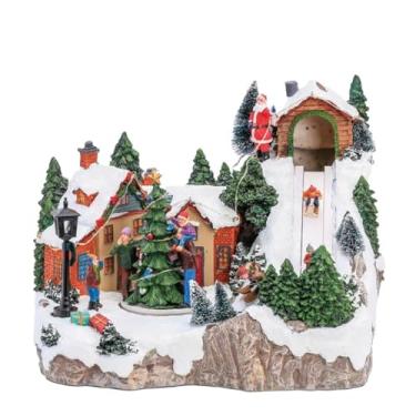 Imagem de Decoração Natal de Luxo Vila Natalina em Miniatura Musical Iluminada Movimento e Neve Cenário