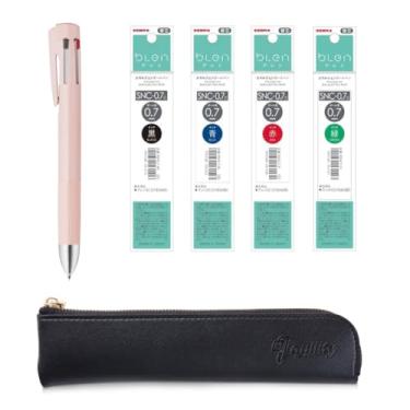 Imagem de QULLITY ZEBRA Blen4+S Shell Pink Caneta multifuncional de 0,7 mm (lápis mecânico de 0,7 mm preto/azul/vermelho/verde e 0,5 mm) + recargas, capa fina preta original