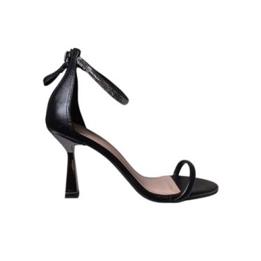 Imagem de Dian Patris, Sandália Salto Alto Fino Social Preta em Couro Tira Strass Cor:Preto;Tamanho:36
