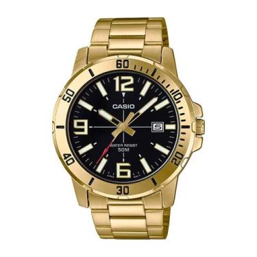 Imagem de Relógio Masculino Casio Dourado Fundo Preto Com Data