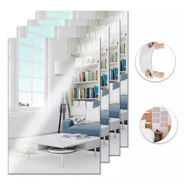 Imagem de Kit 8x Espelho Decorativo  30x20cm Adesivo Acrílico Retangular Quarto 