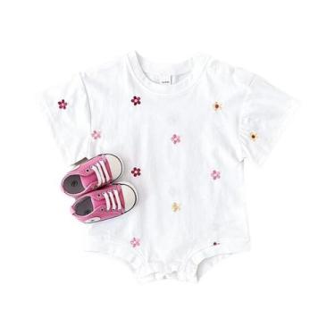 Imagem de Macacão de Bebê de Algodão com Estampa Floral - Manga Curta - 0 a 18 M