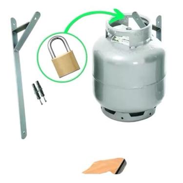 Imagem de Suporte Para Botijão De Gás De Parede C/Buchas E Parafusos Cor Prata.