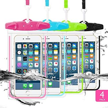 Imagem de Capa de celular universal à prova d'água, bolsa impermeável para celular IPX8, bolsa seca para praia, piscina, caiaque, jogos aquáticos, protege viagem, iPhone 13 12 Pro XS Max Plus Samsung Galaxy Note Google LG HTC, pacote com 4