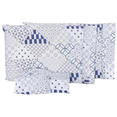 Imagem de jogo de lençol casal, Queen, King e solteiro acabamento em ponto palito (patchwork azul,solteiro 88cmx 1,88m)