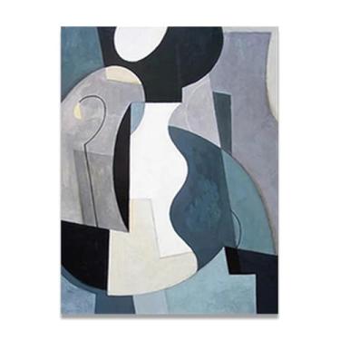 Imagem de Pintura de parede em tela abstrata azul e branco impressão em tela pôster imagem colorida moderna arte abstrata decoração de parede corredor escadas decorações de quarto 70 x 50 cm