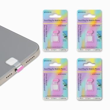 Imagem de Donkiyana Plugue antipoeira para capa de celular, pacote com 4 capas de proteção de porta de carregamento tipo C antipoeira e antiperda para iPhone 15/16, Samsung Galaxy S22/S21/S20, Note 20, todos os