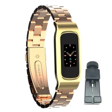Imagem de T-BLUER Compatível com pulseiras Fitbit Luxe, pulseira de substituição de metal de aço inoxidável compatível com rastreador fitness de luxo, ouro Gose
