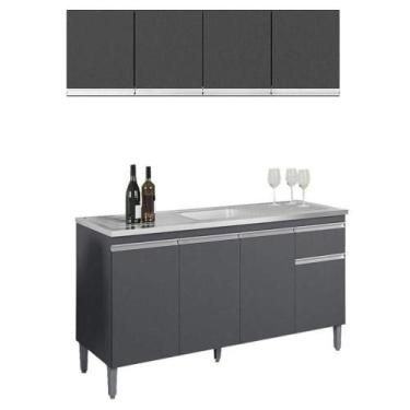 Imagem de Balcão De Pia Tatiane 145 Cm E Armário Aéreo Andréia 4 Portas 150 Cm C