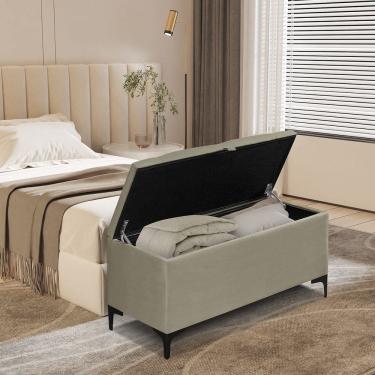 Imagem de Puff Baú Londres Pé de Ferro Organizador p/ Roupas Sapatos 