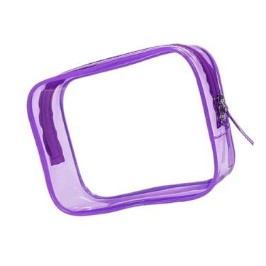 Imagem de Zialofi Bolsa de Maquiagem Feminina Transparente, Bolsa de Viagem para Produtos de Higiene Pessoal, Leve, Bolsa Cosmética de Pvc para Viagem, Casa Pessoal, Roxo M