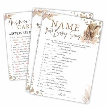 Imagem de Kit de jogo de música Name That Baby para chá de bebê - Holy Cow! Tema Western Ranch - 30 cartões de jogo de preenchimento e 1 cartão de resposta para chá de bebê, jogos de revelação de gênero,