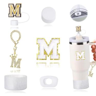 Imagem de Conjunto de acessórios para copos Stanley com 6 peças, incluindo adesivo com moldura dourada, pingente de carta de coroa, capa superior de canudo, tampa à prova de derramamento e porta-copos, conjunto