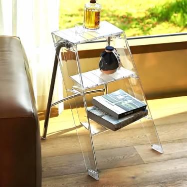 Imagem de Lzyjckh Escada de acrílico com 3 degraus, Bancos dobráveis ​​para adultos, Banco portátil de acrílico, com pedal largo antiderrapante para uso doméstico e no escritório,Transparent