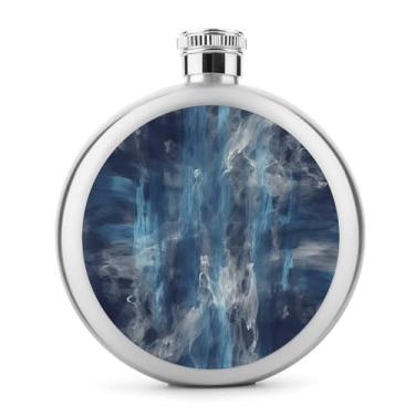 Imagem de Cantil de aço inoxidável, abstrato azul impressão clássica garrafa de bolso garrafa anca garrafa de viagem garrafa portátil garrafa de metal