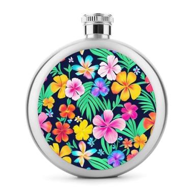 Imagem de Cantil de metal, estampa de flores coloridas, garrafa de aço inoxidável, garrafa portátil, frasco de viagem, leve, durável