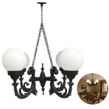 Imagem de Lustre Teto Colonial Alumínio Paris com 04 Globos - Luminárias Colonia