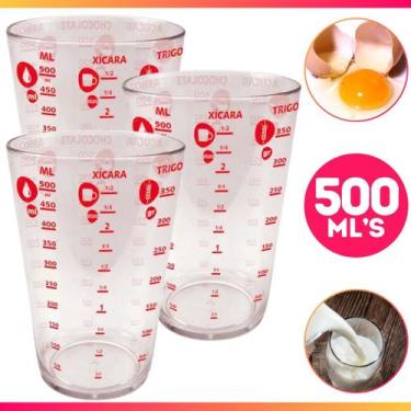Imagem de Kit 3 Copo Medidor Dosador Graduado Plástico 500 Ml Para Receitas - Un