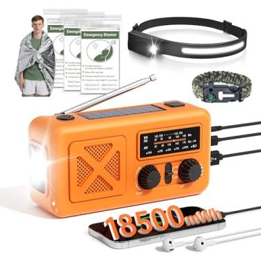 Imagem de Rádio de emergência com manivela solar, 5000mAh/18500 mWh, rádio meteorológico de emergência, rádios solares com NOAA/AM/FM, farol recarregável, cobertor térmico, pulseira de paracord, para uso