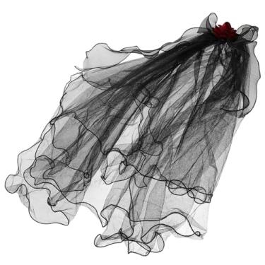 Imagem de FRCOLOR Véu de Noiva Morta: Acessório de Cabeça com Rosas Vermelhas para Festa de Halloween, Cosplay de Bruxa Gótica e Máscaras