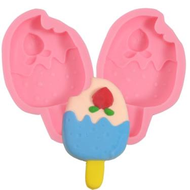 Imagem de nklbio 2 moldes para fondant de sorvete de morango, molde reutilizável de silicone para alimentos, para decoração de bolo de festa com tema de verão, cozinha, pão, biscoito, amêndoa, açúcar, argila de
