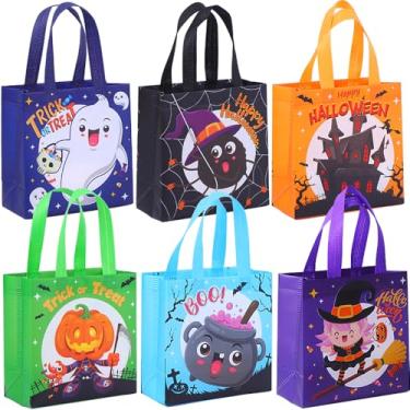Imagem de Howzcci Pacote com 6 sacos de presente não tecido de Halloween - 21,7 x 9,9 x 21,8 cm, decorações coloridas, saco de doces para lembrancinhas de Halloween, lembrancinhas de festa