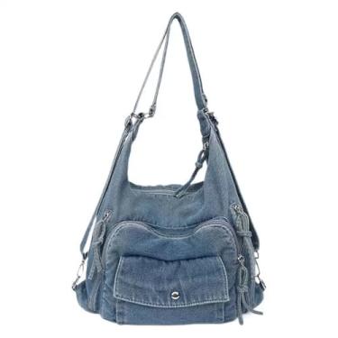 Imagem de WIGUYUN Bolsa feminina vintage jeans nostálgica bolsa de ombro bolsa casual alça superior, C - azul, One Size