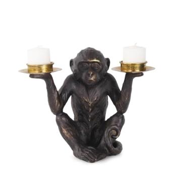 Imagem de Howard Elliott Barkari Monkey Castiçal duplo tealight para decoração de casa e escritório, escultura moderna de macaco Barkari com acabamento à mão para centros de mesa e decoração de casa, 19 x 23 x