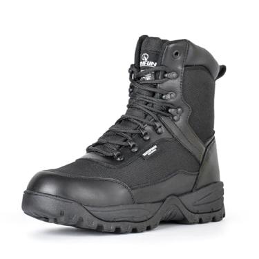 Imagem de R RUNFUN Botas de trabalho táticas militares masculinas impermeáveis com haste de aço, botas de caça antiderrapantes com isolamento de 20 cm, Preto, 39