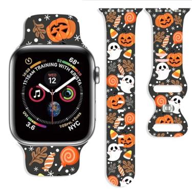 Imagem de Pulseira de Halloween compatível com Apple Watch de 38 mm, 40 mm, 41 mm, 42 mm, 44 mm, 45 mm, 46 mm, 49 mm, ajustável, substituível, de silicone macio para iWatch Ultra, séries 10, 9, 8, 7, 6, 5, 4, 3