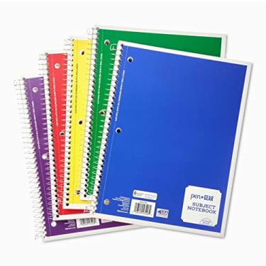 Imagem de [9 itens] Caderno 5 x 1 assunto (pacote com 5), 2 lápis, 2 canetas. 70 cadernos pautados largos. 2 lápis de madeira, 2 canetas BIC de tinta preta.