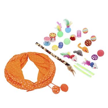 Imagem de Pssopp Conjunto de brinquedos de gatinho para gatos, 22 peças, sortidas, bolas e sinos, brinquedos para gatos, túnel de gatos, brinquedos interativos para gatos, brinquedos para animais e ratos