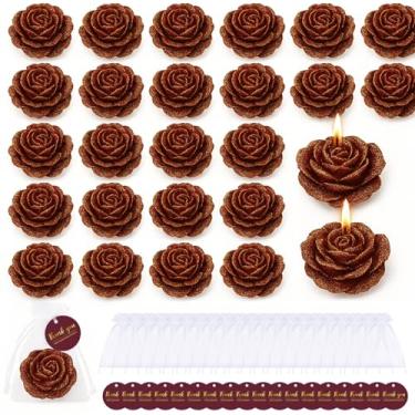 Imagem de Treela Conjunto de 24 velas de flores, lembrancinha de casamento para convidados, mini velas em forma de rosa vermelha escura para retorno, presente de casamento, aniversário, chá de panela, festa de