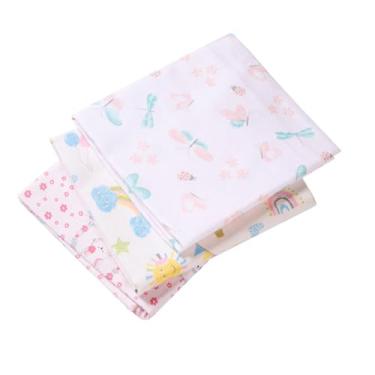 Imagem de Kit com 3 Unidades Cueiro Bebê Algodão Flanelado Estampado 100 x 80cm Manta Multiuso Charutinho Swaddle Recém-Nascido