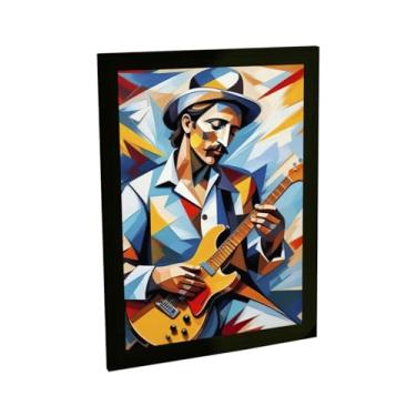 Imagem de Quadro Decorativo Homem Tocando Guitarra Ilustração Pop Art Decoração Poster Quarto Sala