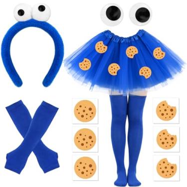 Imagem de JcHrmers Fantasia de monstro de Halloween inclui faixa de cabeça azul, saia tutu, luvas, meias e adesivos para festa feminina cosplay