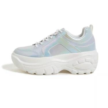 Imagem de Tênis LUCKY STEP Chunky Platform Dad Women brancos, verde neon